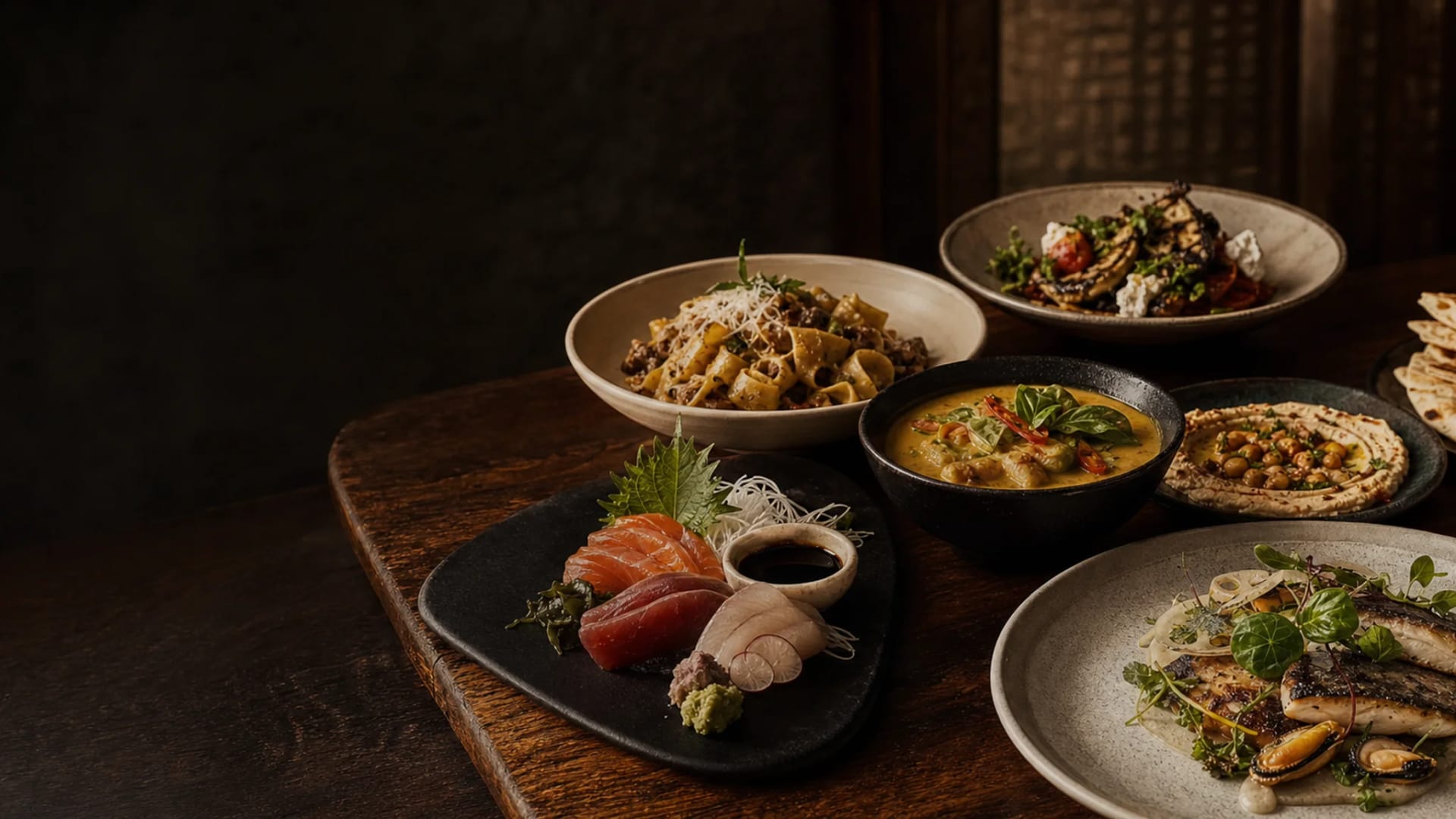 A table of dishes representing Brisbane cuisine guides